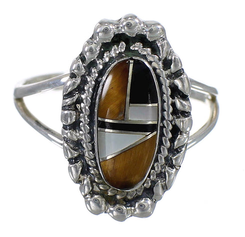 Southwest Sterling Silver And Multicolor Inlay Ring Size 6-1/2 WX82256